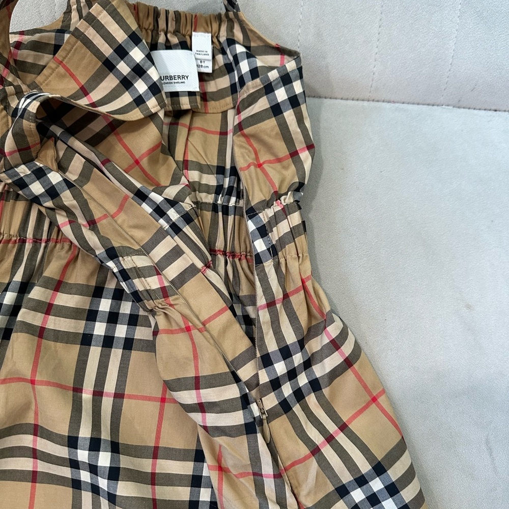 Burberry Girls Beige Tartan Dress with Black & Red Plaid - Picture 4 of 5